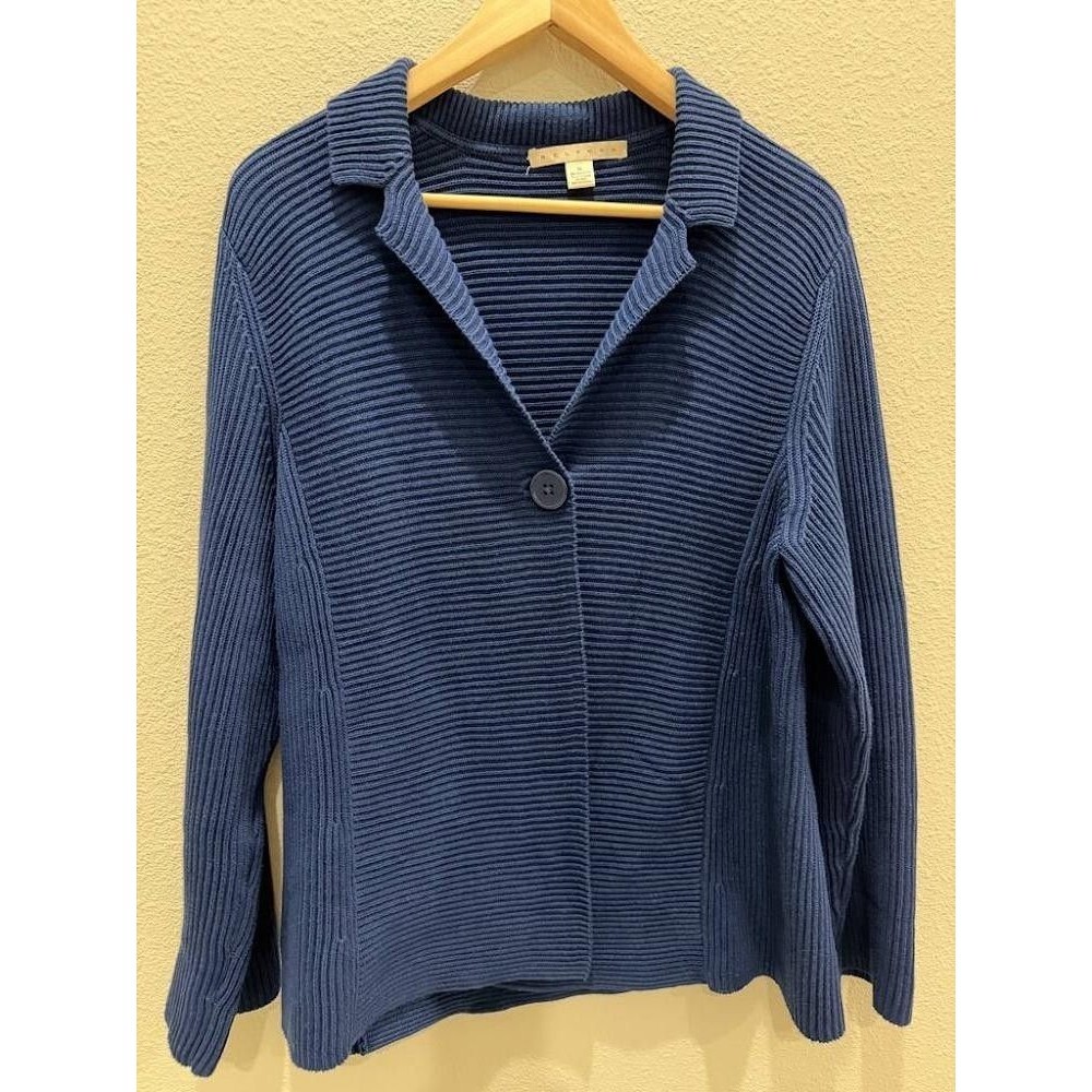 Belford 100% Pima Cotton Ribbed Single Button Cardigan XL Blue
